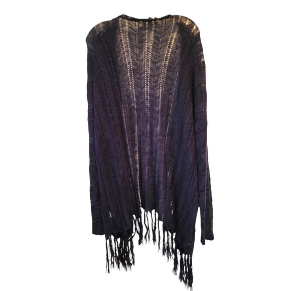 Ellos Navy Blue Open Knit Fringe Trim Cardigan Sweater Size 1X - Picture 2 of 6